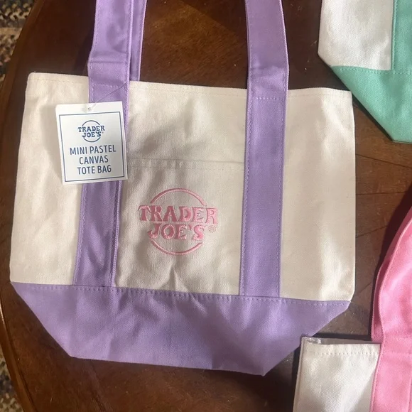 Mini Pastel Canvas Tote Bag - Trader Joe’s pastel - Picture 5 of 7